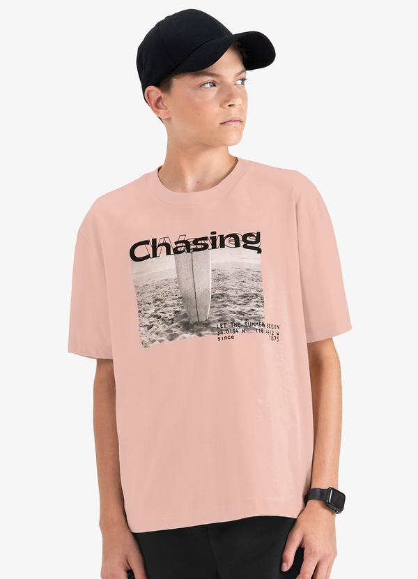 Camiseta Juvenil Masculina em Meia Malha Rosa