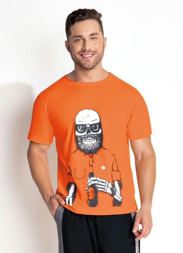 Camiseta Laranja com Estampa Localizada