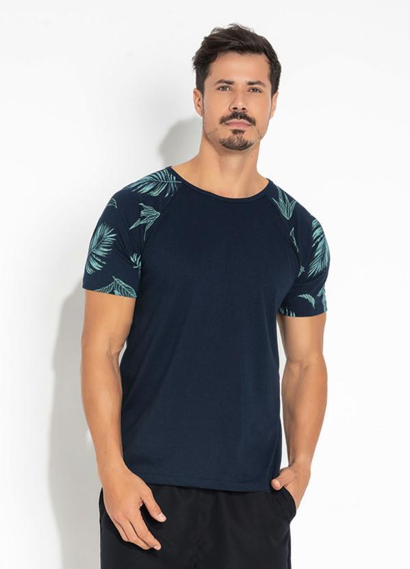 Camiseta Marinho com as Mangas Estampadas