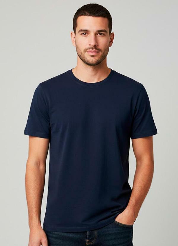 Camiseta Masculina Básica com Gola Redonda Azul
