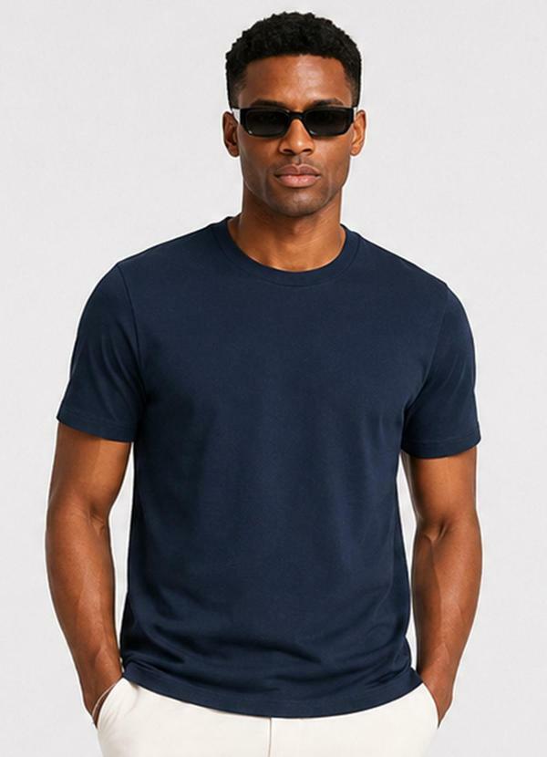 Camiseta Masculina Básica Manga Curta Azul
