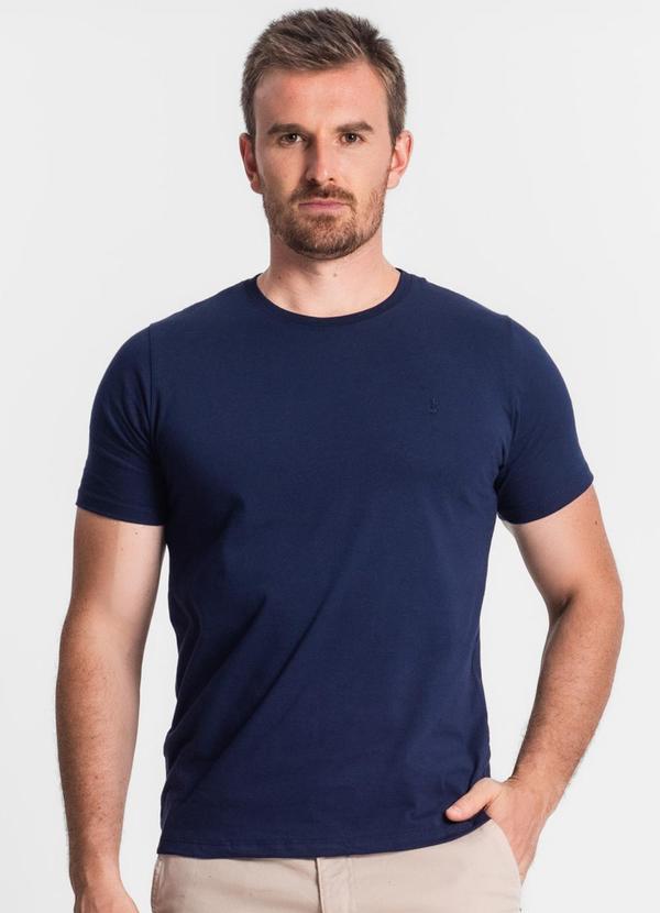 Vista 2 Camiseta Masculina Básica Meia Malha Azul Diametro Diametro
