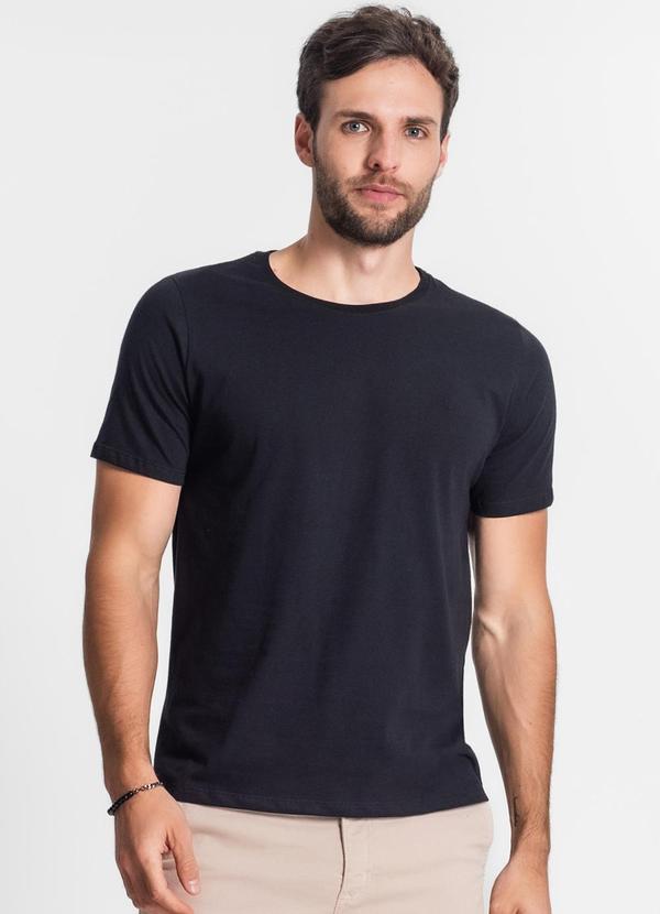 Vista 2 Camiseta Masculina Básica Meia Malha Preto Diametro Diametro
