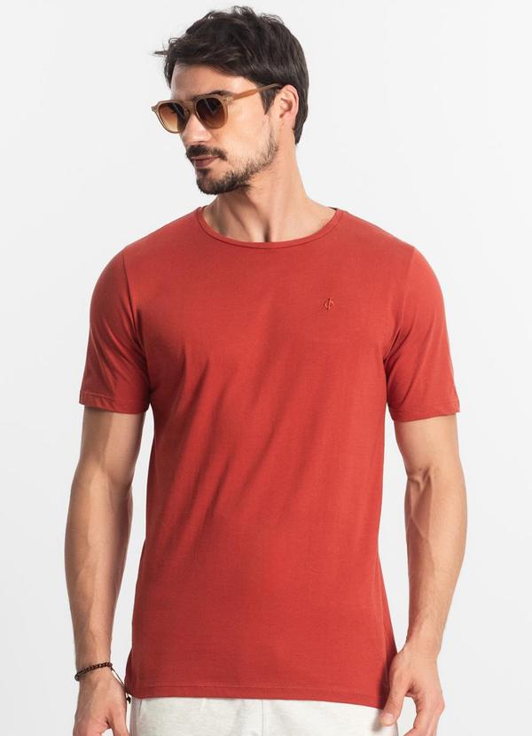 Vista 2 Camiseta Masculina Básica Meia Malha Vermelho Diametro Diametro