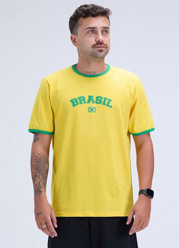 Camiseta Masculina Brasil Copa Amarela Amarelo