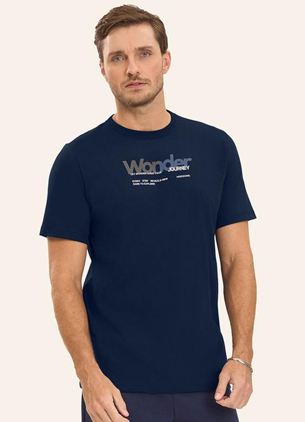 Camiseta Masculina em Meia Malha Azul
