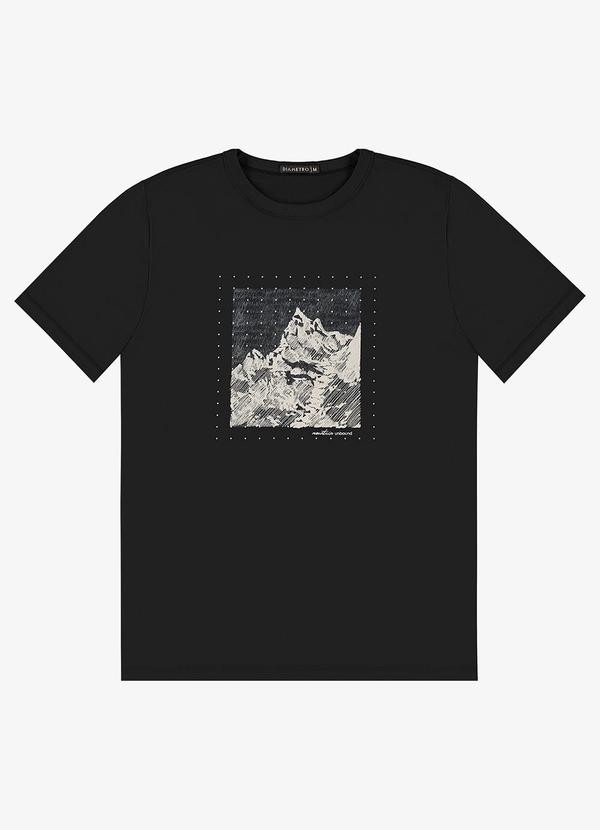 Vista 2 Camiseta Masculina em Meia Malha Preto Diametro Diametro