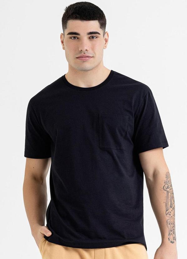 Vista 2 Camiseta Masculina em Meia Malha Preto JUST BASIC JUST BASIC