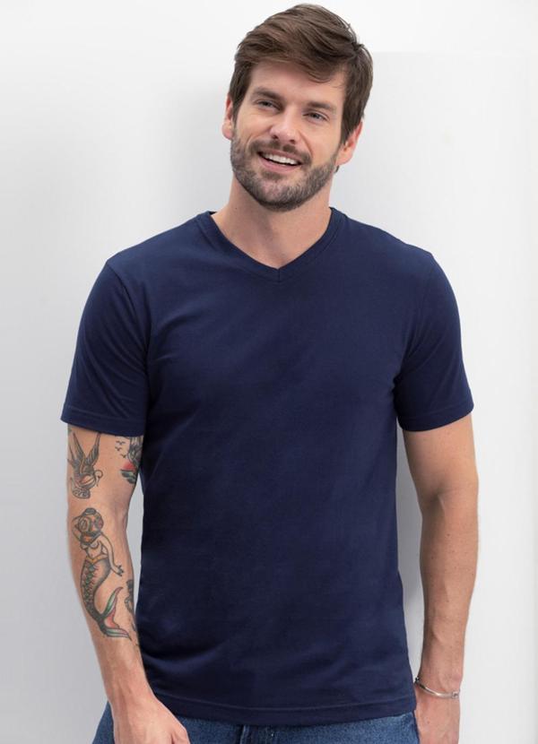 Camiseta Masculina Essencial com Decote V Azul