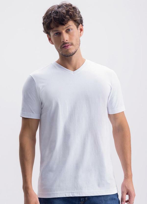 Camiseta Masculina Essencial com Decote V Branco