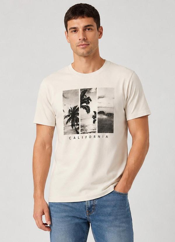 Camiseta Masculina Manga Curta Algodão Bege