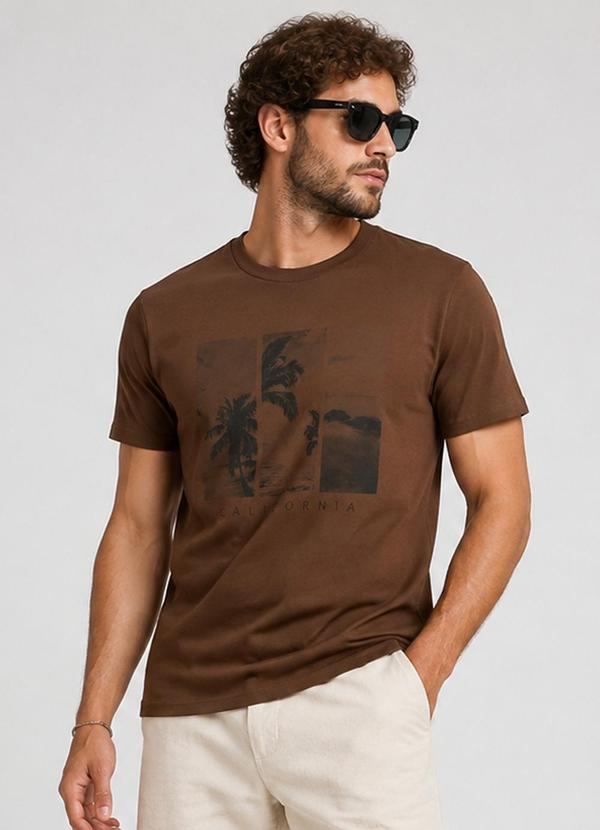 Camiseta Masculina Manga Curta Algodão Marrom