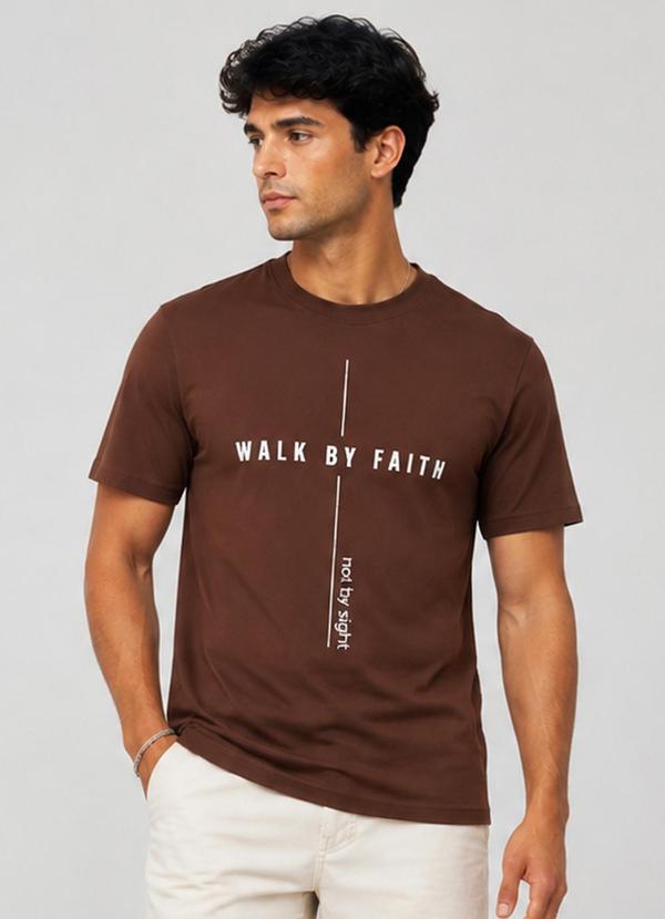 Camiseta Masculina Manga Curta Algodão Marrom
