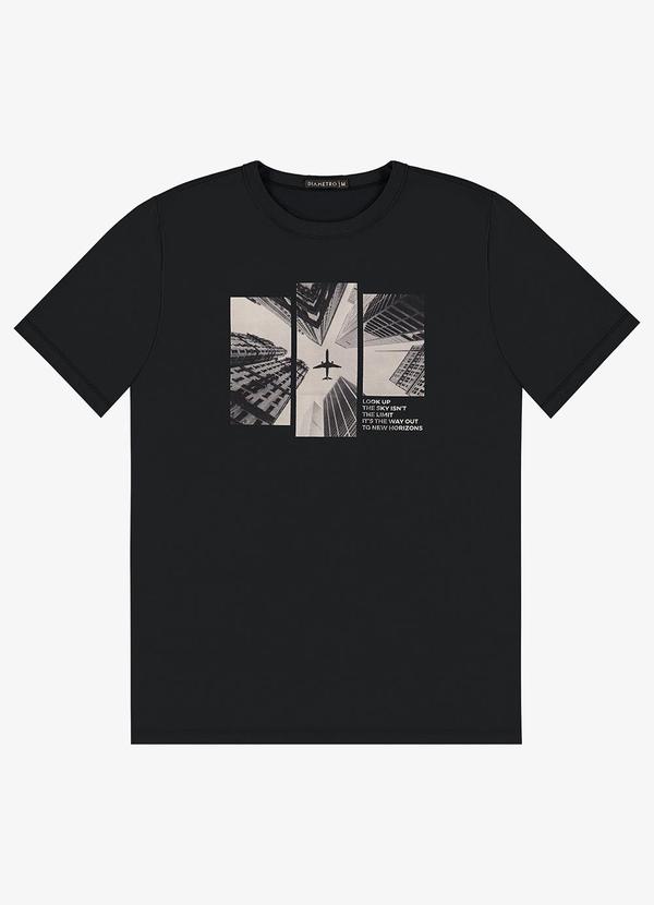 Vista 2 Camiseta Masculina Manga Curta Preto Diametro Diametro