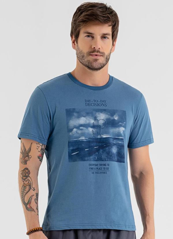 Vista 2 Camiseta Masculina Meia Malha Azul The Philippines The Philippines
