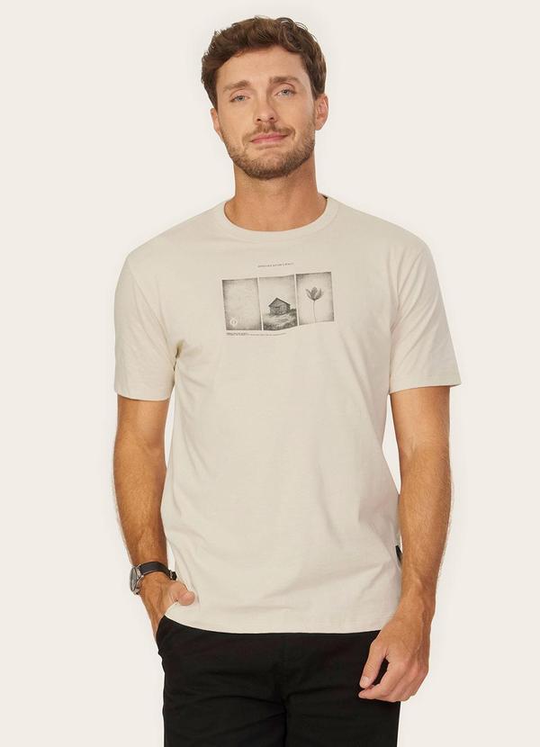 Camiseta Masculina Meia Malha com Estampa Bege
