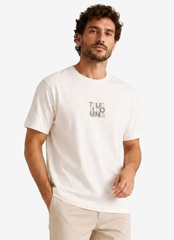 Camiseta Masculina Meia Malha com Estampa Bege