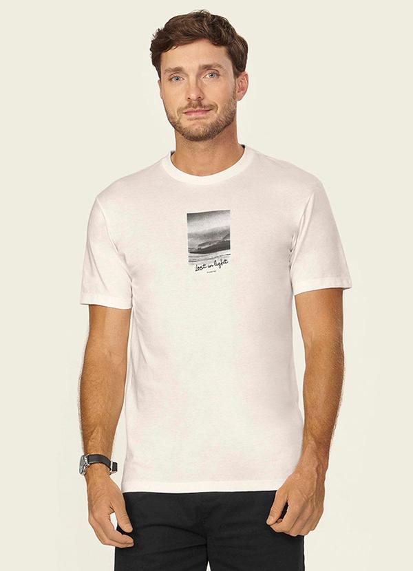 Camiseta Masculina Meia Malha com Estampa Bege