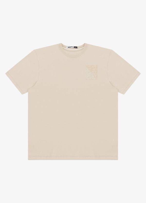 Camiseta Masculina Meia Malha com Estampa Bege