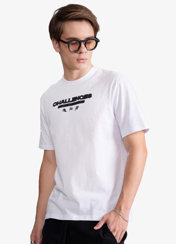 Camiseta Masculina Meia Malha com Estampa Branco