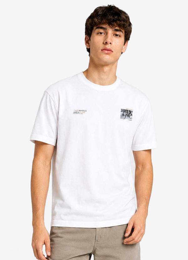 Camiseta Masculina Meia Malha com Estampa Branco