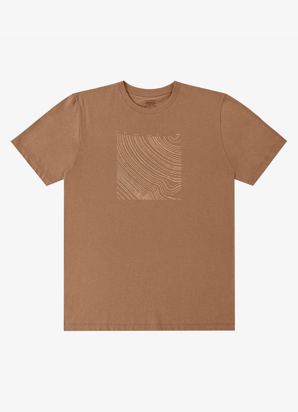 Camiseta Masculina Meia Malha com Estampa Marrom