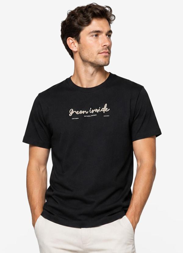Camiseta Masculina Meia Malha com Estampa Preto