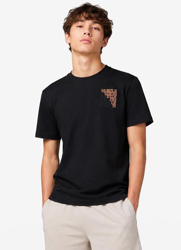 Camiseta Masculina Meia Malha com Estampa Preto