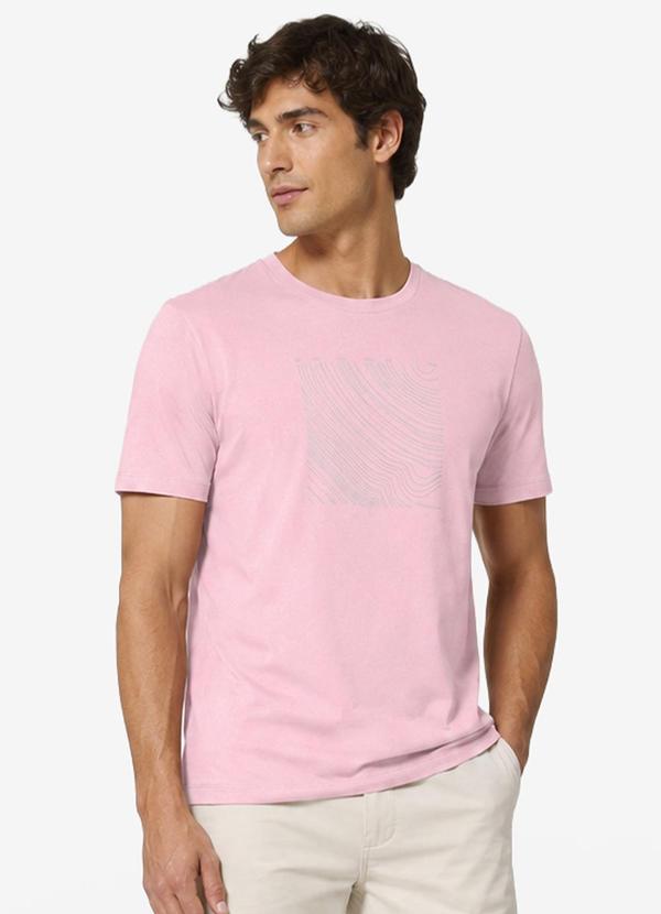 Camiseta Masculina Meia Malha com Estampa Rosa