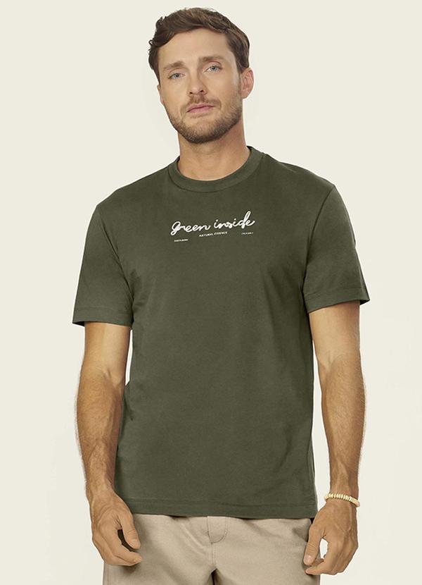 Camiseta Masculina Meia Malha com Estampa Verde