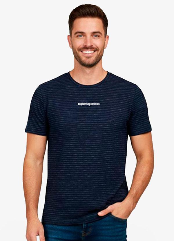 Camiseta Masculina Meia Malha Fio Tinto Azul