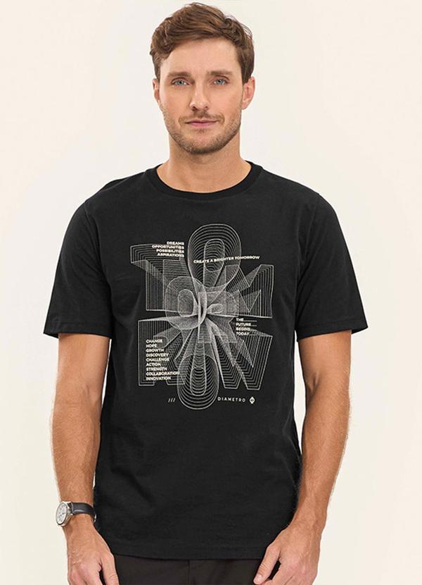 Vista 2 Camiseta Masculina Meia Malha Preto Diametro Diametro