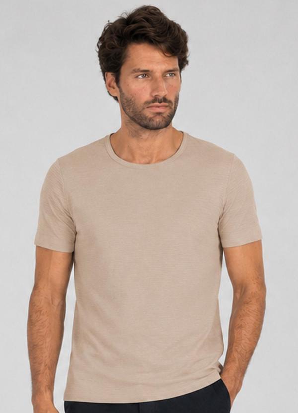 Camiseta Masculina Meia Malha Texturizada Bege