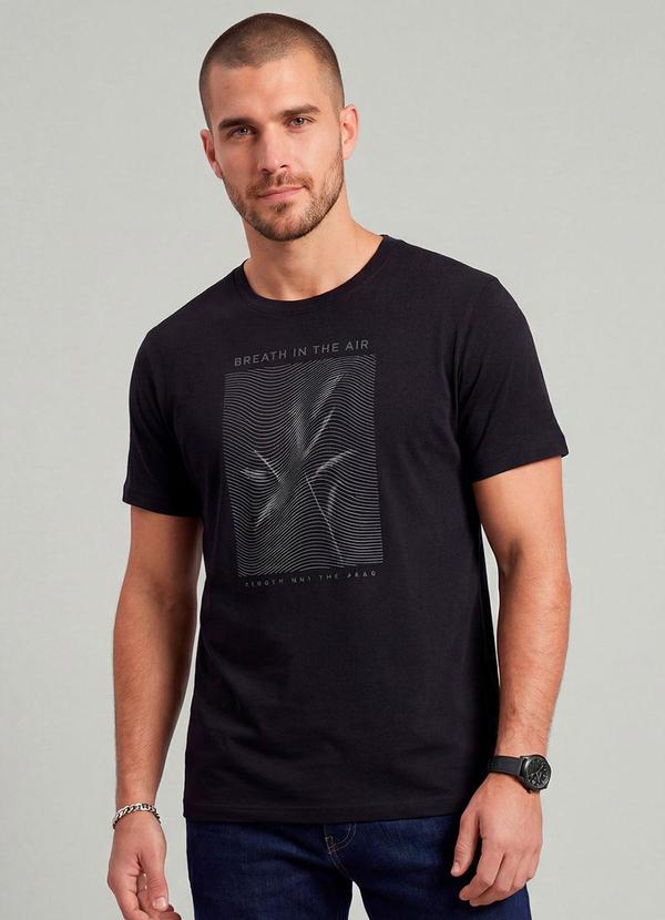 Camiseta Meia Malha com Estampa Preto