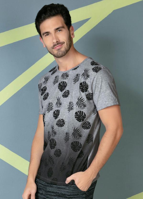 Camiseta Mescla com Estampa de Folhagem