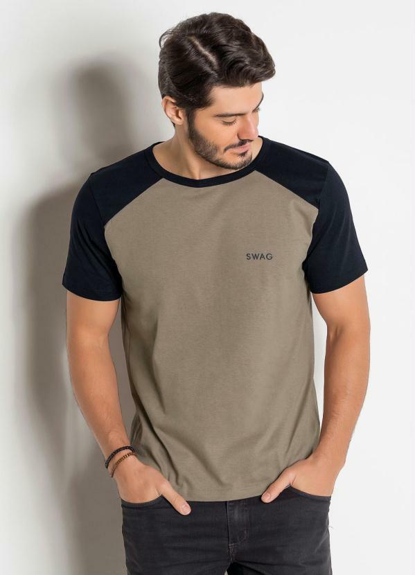 Camiseta Preta e Marrom com Cava Raglan