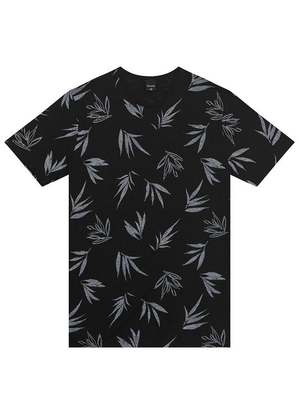 Camiseta Preto Folhagens em Linho