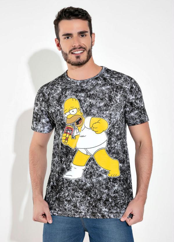Camiseta Preto Marmorizado e Estampa Localizada