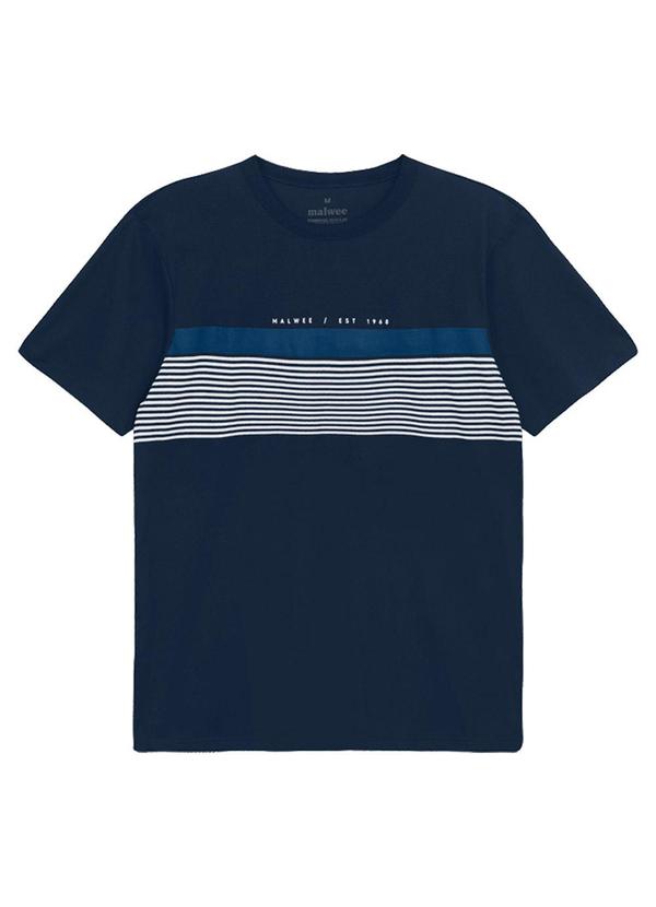Camiseta Regular com Listrada Azul Marinho
