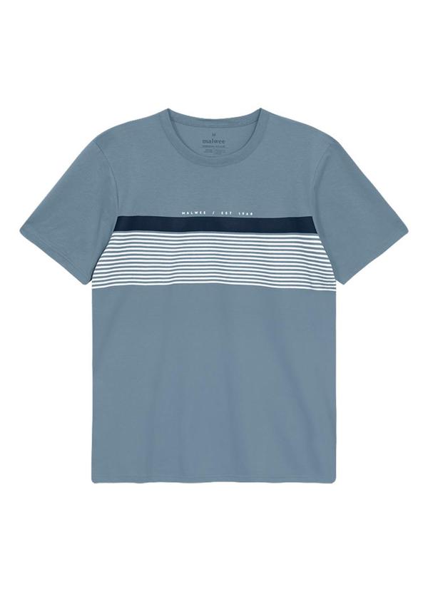 Camiseta Regular com Listrada Azul Pastel
