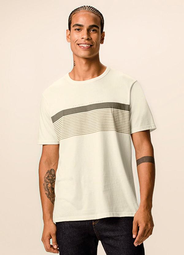 Camiseta Regular com Listrada Off White