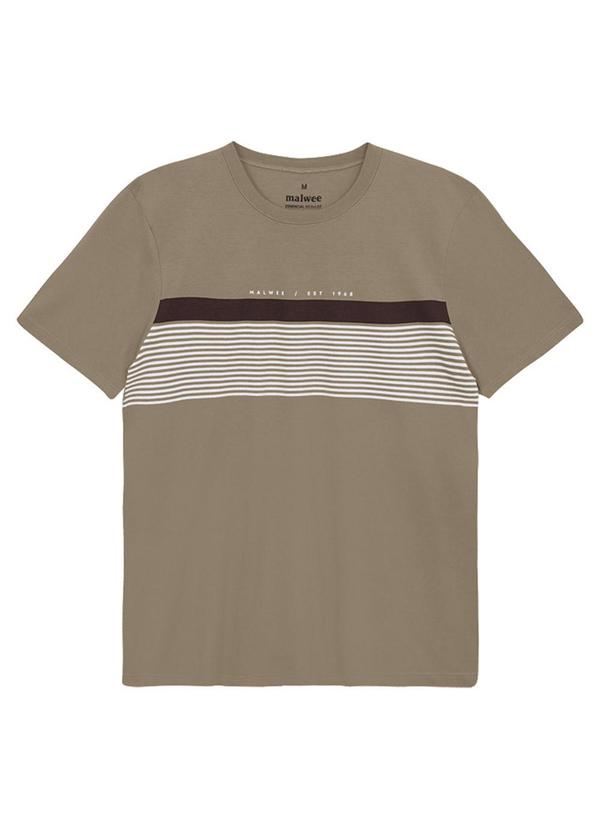 Camiseta Regular com Listrada Taupe