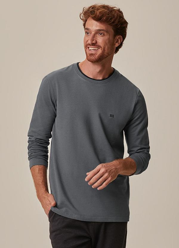 Camiseta Regular Rajado Cinza Chumbo