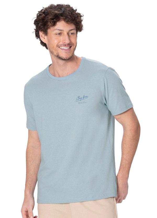 Camiseta Stay Free Linho Azul Pastel