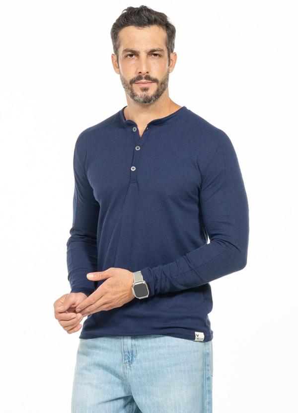 Camisa com Gola Padre Azul