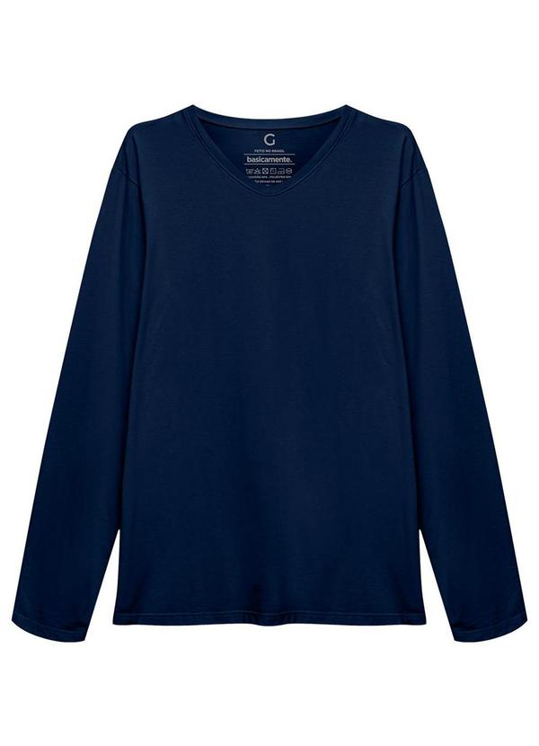 Camiseta Básica Gola V Manga Longa Azul Marinho