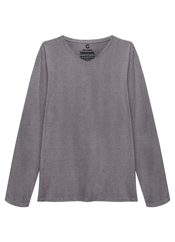 Camiseta Básica Gola V Manga Longa Mescla Escuro