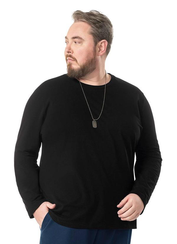 Camiseta Manga Longa Meia Malha Preto