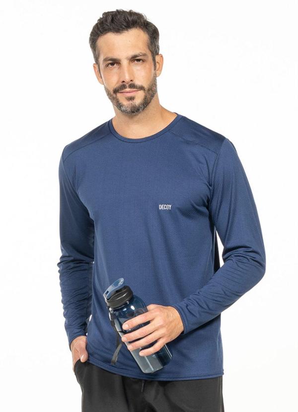 Camiseta Manga Longa com Bordado Azul
