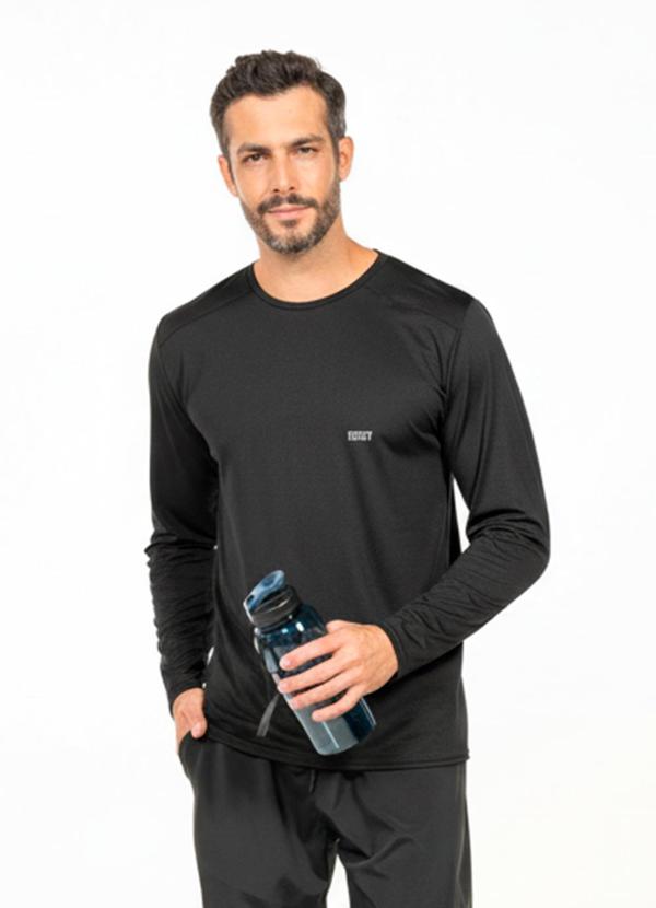 Camiseta Manga Longa com Bordado Preto
